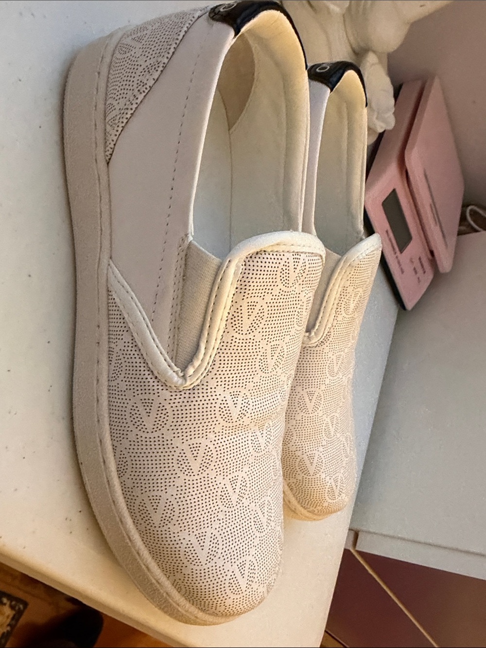 Valentino Garavani Cream Perforated V-Logo Slip-On Sneakers